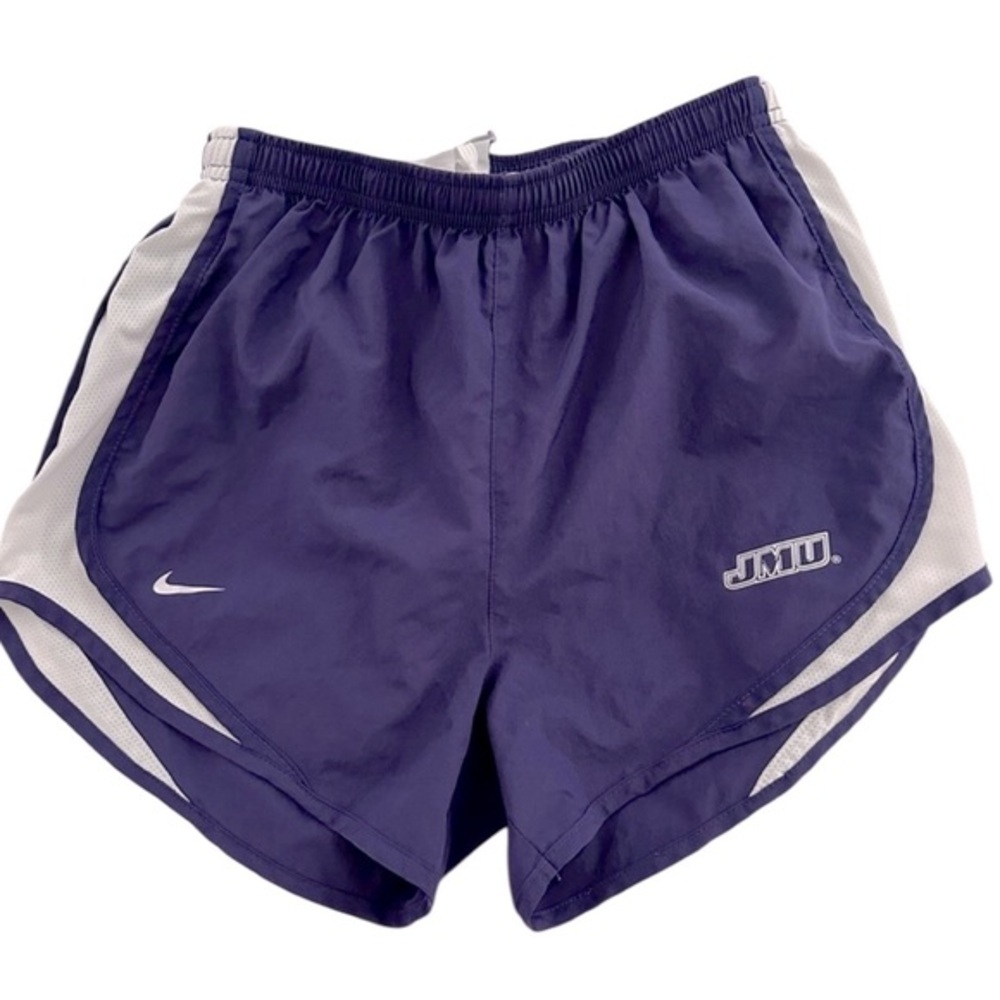 Nike DRI-FIT size L purple & white Tempo 3” inseam lined Running Shorts JMU Logo